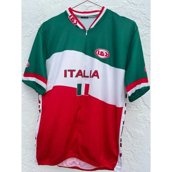 Mens Italia Flag Short Sleeve Full Zip Cycling Jersey Biking Top Tricolor Sz M/L - Picture 8 of 9